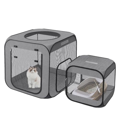 Pawtenda Tragbarer Katzenkäfig, Würfel-Design, Katzenzelt, faltbarer Laufstall für drinnen und draußen, Katzenkäfig im Innenbereich, bewegliches Haustierzelt für Kätzchen und Welpen von Pawtenda