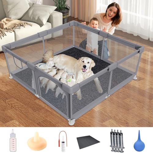 Welpenkiste für Hunde, 127 x 127 x 66,5 cm, robuster Hunde-Laufstall mit reißfestem, transparentem Netzgewebe Welpenkiste für Hunde, 127 x 127 x 66,5 cm, robuster Hunde-Laufstall mit reißfestem, transparentem Netzgewebe von Pawtenda