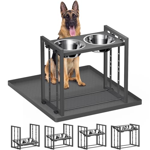 Erhöhte Hundenäpfe für mittelgroße Rasse:4 höhenverstellbare erhöhte Hundenapf mit Metallständer, Hundefutterstation mit 2 Edelstahlnäpfen für kleine, mittelgroße und große Hunde, Grau mit Futtermatte Erhöhte Hundenäpfe für mittelgroße Rasse:4 höhenverstellbare erhöhte Hundenapf mit Metallständer, Hundefutterstation mit 2 Edelstahlnäpfen für kleine, mittelgroße und große Hunde, Grau mit Futtermatte von Pawtners