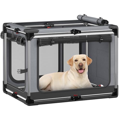 Faltbare Hundebox - 106,7 cm faltbare Hundebox mit weichen Seiten für extra große Hunde, tragbare Hunde-Reisehütte mit weicher Matte für drinnen und draußen, Grau Faltbare Hundebox - 106,7 cm faltbare Hundebox mit weichen Seiten für extra große Hunde, tragbare Hunde-Reisehütte mit weicher Matte für drinnen und draußen, Grau von Pawtners