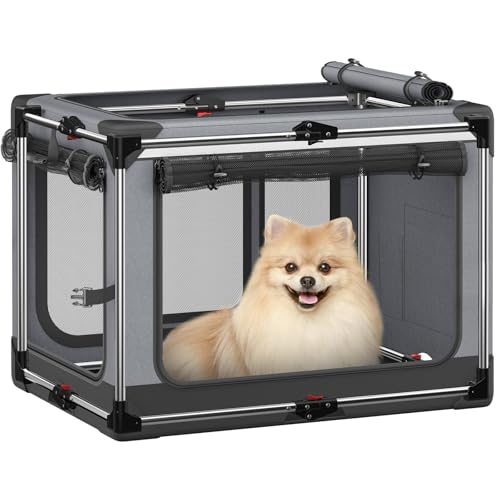 Faltbare Hundebox - 26 Zoll faltbare Hundebox mit weichen Seiten für kleine Hunde, tragbare Hunde-Reisehütte mit weicher Matte für drinnen und draußen, Grau Faltbare Hundebox - 26 Zoll faltbare Hundebox mit weichen Seiten für kleine Hunde, tragbare Hunde-Reisehütte mit weicher Matte für drinnen und draußen, Grau von Pawtners