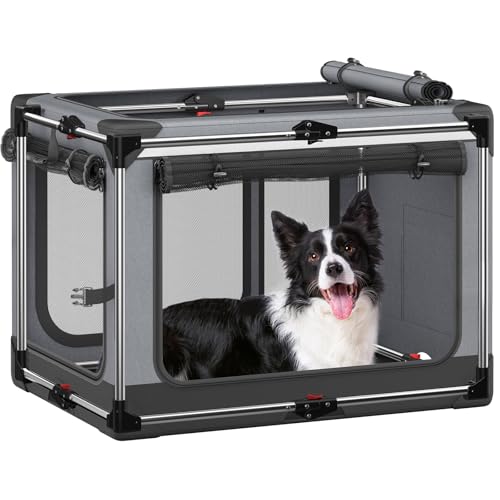 Faltbare Hundebox - 96.5 cm faltbare Hundebox mit weichen Seiten für große Hunde, tragbare Hunde-Reisehütte mit weicher Matte für drinnen und draußen, Grau von Pawtners