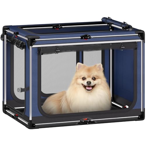 Faltbare Hundekäfig: 66 cm große, faltbare Hundebox mit weichen Seiten für kleine Hunde, tragbare Hunde-Reisehütte mit weicher Matte für drinnen und draußen, Blau (66 cm L x 45,7 cm B x 45,7 cm H) von Pawtners
