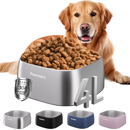 Große Hundenäpfe aus Edelstahl, 4L Hundenapf für große Rassen mit rutschfestem Boden, Metall-Hundenäpfe leicht zu reinigen, spülmaschinenfest, 3,827.2 g, Silber Große Hundenäpfe aus Edelstahl, 4L Hundenapf für große Rassen mit rutschfestem Boden, Metall-Hundenäpfe leicht zu reinigen, spülmaschinenfest, 3,827.2 g, Silber von Pawtners