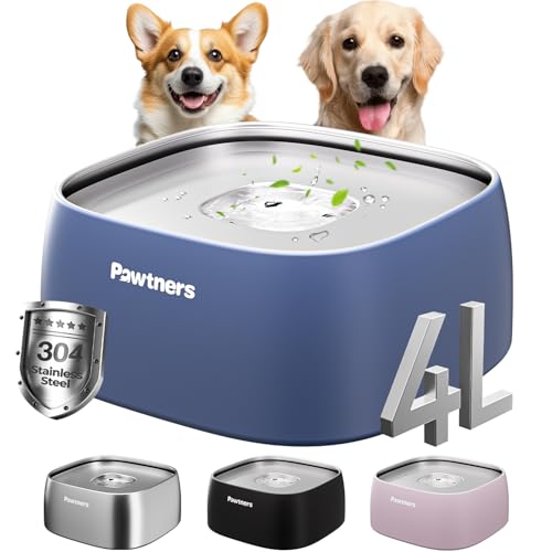 Hund Wassernapf Kein Verschütten, 4L Alles Edelstahl, Langsames Trinken für Hunde mit Rutschfestem Boden, Auslaufsicherer Hund Wassernapf für mittelgroße große unordentliche Trinker, Slobber Stopper Hund Wassernapf Kein Verschütten, 4L Alles Edelstahl, Langsames Trinken für Hunde mit Rutschfestem Boden, Auslaufsicherer Hund Wassernapf für mittelgroße große unordentliche Trinker, Slobber Stopper von Pawtners