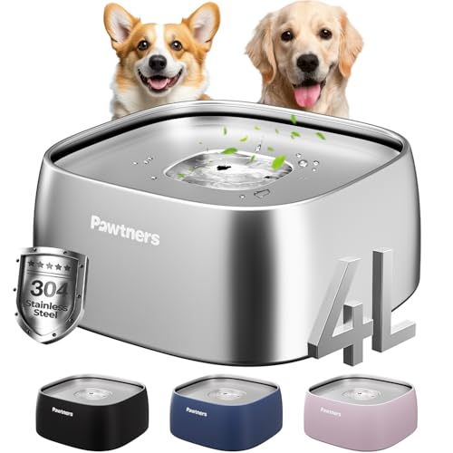 Hund Wassernapf Kein Verschütten, 4L Edelstahl Hund Schwimmender Napf Langsamer Wassernapf für Hunde, Silber Hund Wassernapf Kein Verschütten, 4L Edelstahl Hund Schwimmender Napf Langsamer Wassernapf für Hunde, Silber von Pawtners