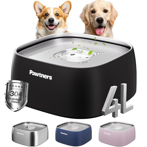 Hund Wassernapf Kein Verschütten, 4L Edelstahl Langsam Wassernapf für Hunde mit Rutschfestem Boden, Auslaufsicher für Mittlere Große Unordnung Trinker, Langsames Trinken, Slobber Stopper, Kein Hund Wassernapf Kein Verschütten, 4L Edelstahl Langsam Wassernapf für Hunde mit Rutschfestem Boden, Auslaufsicher für Mittlere Große Unordnung Trinker, Langsames Trinken, Slobber Stopper, Kein von Pawtners