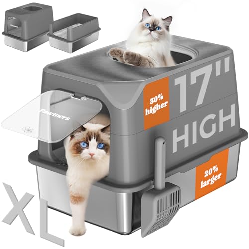 Katzentoilette aus Edelstahl mit Deckel, extra große Katzentoilette, 60 cm L x 41 cm B x 41 cm H, offen/geschlossene Katzentoiletten, antihaftbeschichtet, leicht zu reinigen, Anti-Urin-Auslauf, Katzentoilette aus Edelstahl mit Deckel, extra große Katzentoilette, 60 cm L x 41 cm B x 41 cm H, offen/geschlossene Katzentoiletten, antihaftbeschichtet, leicht zu reinigen, Anti-Urin-Auslauf, von Pawtners