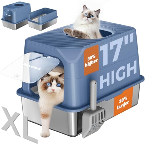 Pawtners Katzentoilette, XL, extra große Edelstahl-Kitty-Katzentoilette, Vordereingang, oberer Ausgang, geschlossene Metall-Katzentoilette zur Geruchskontrolle, mit abnehmbarem Deckel und Schaufel, Pawtners Katzentoilette, XL, extra große Edelstahl-Kitty-Katzentoilette, Vordereingang, oberer Ausgang, geschlossene Metall-Katzentoilette zur Geruchskontrolle, mit abnehmbarem Deckel und Schaufel, von Pawtners