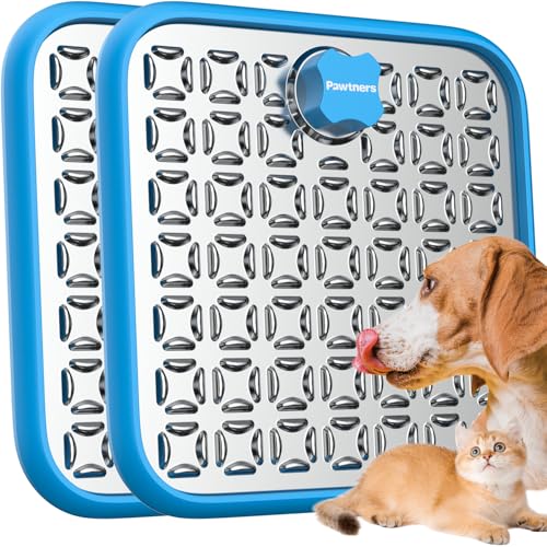 Leckmatte für Hunde:2 Pack Edelstahl Leckmatte für Katzen, Kiste Leckmatte für Hunde Große Rasse, Hund Slow Feeder Matte zum Baden Fellpflege, Langsames Füttern, Langeweile & Angstreduzierer, Blau von Pawtners