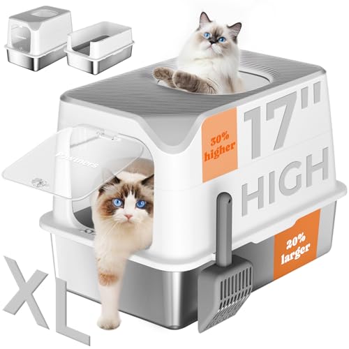 Pawtners Katzentoilette aus Edelstahl, XL, große Katzentoilette, Vordereingang, oberer Ausgang, geschlossene Metall-Katzentoilette zur Geruchskontrolle, mit abnehmbarem Deckel und Deckel und Schaufel, Pawtners Katzentoilette aus Edelstahl, XL, große Katzentoilette, Vordereingang, oberer Ausgang, geschlossene Metall-Katzentoilette zur Geruchskontrolle, mit abnehmbarem Deckel und Deckel und Schaufel, von Pawtners