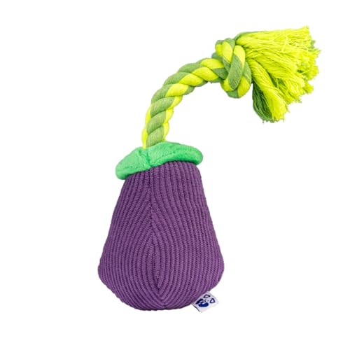 Aubergine Hundespielzeug mit Seil - Lustiges Plüsch-Hundespielzeug für mittelgroße & große Hunde - Quietschendes Kauspielzeug für aggressive Kauer - Langlebiges Tauziehen Hundespielzeug für drinnen von Pawty Dog Toys
