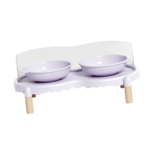 Erhöhte Katzennäpfe aus Keramik mit rutschfestem Ständer, erhöhter Futternapf und Wassernapf, Set für drinnen und draußen, 39,5 x 22 x 15,5 cm, Violett von PawwJoy