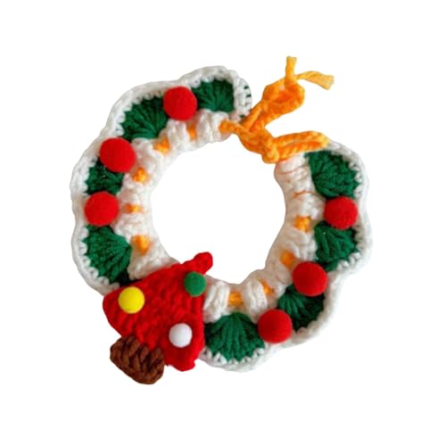 Handgefertigtes gestricktes Katzenhalsband, verstellbar, dekoratives Lätzchen für Halloween, Foto-Requisiten, Geburtstagsparty-Zubehör, Grün von PawwJoy