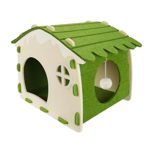 Katzenhaus aus Filz, Schlafbett, Privatsphäre, Katzenmöbel, Kätzchen, Unterschlupf, Kratzfestigkeit für kleine bis große Katzen und Hasen, Grün von PawwJoy