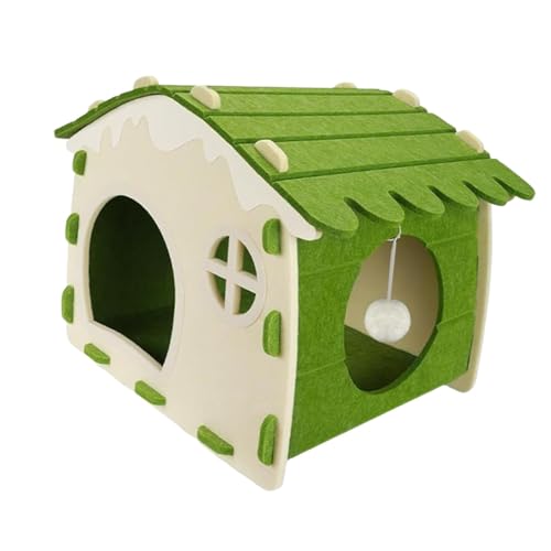 Katzenhaus aus Filz, geschlossenes Katzenbett, Kätzchen-Unterschlupf, Höhle mit Lüftungsschlitzen, kratzfest, für alle Altersgruppen, Grün von PawwJoy