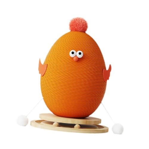 Katzenkratzstange mit Basis, Krallenschleifen, interaktives Kugelbahn-Spielzeug, Küken, Katzenkratzspielzeug zum Klettern, 40 x 29 cm, Orange von PawwJoy