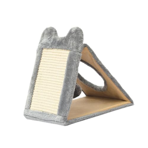 Kratzbrett für Katzen, dreieckige Form, für den Innenbereich, Karton, Sisal, Holz, Flanell, 25 x 30 x 33 cm, Grau von PawwJoy