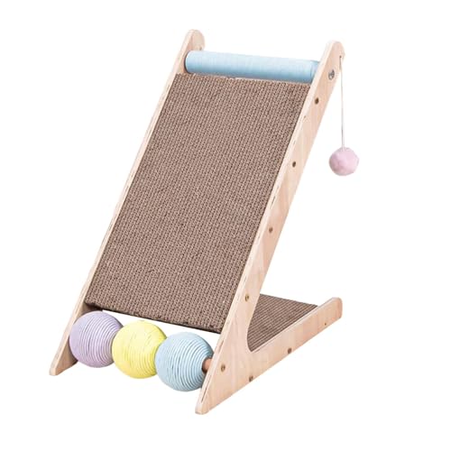 Kratzrampe mit Ball, Spielzeug, Holz, Katzenmöbel, Kratzbaum, Brett zum Klettern und Krallenschleifen, 43,8 x 27,5 x 44,5 cm von PawwJoy