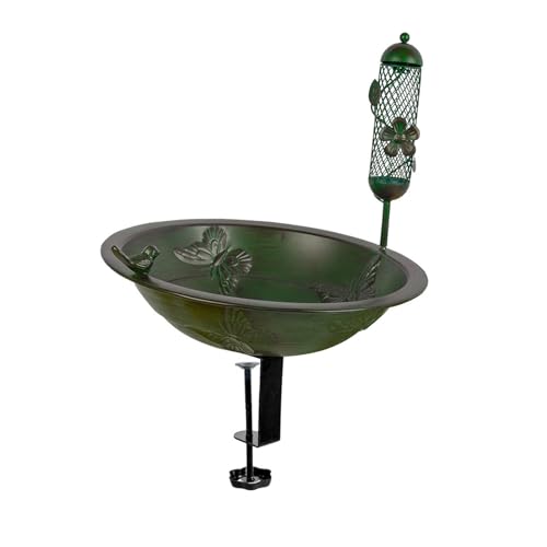 PawwJoy Deck Mount Vogeltränke Schüssel Eisen 33 cm mit verstellbarer Klemme für Außen Balkon Deck Garten Hof Dekoration von PawwJoy