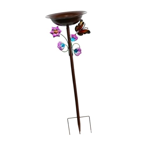 PawwJoy Freistehende Vogeltränke, Wassernapf, Schmetterling, Blume, dekorativ mit Zinkenboden, Futterschale für Veranda, Garten, Hof, bunt von PawwJoy