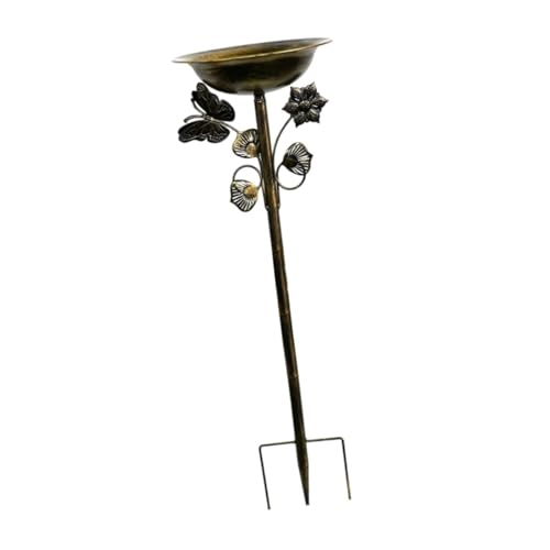 PawwJoy Freistehende Vogeltränke, Wassernapf, Schmetterling, Blume, dekorativ mit Zinkenboden, Futterschale für Veranda, Outdoor, Garten, Hof, Gold von PawwJoy