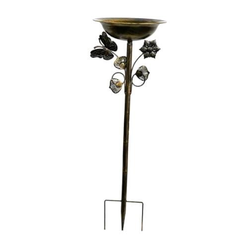 PawwJoy Freistehende Vogeltränke mit Schmetterlings-Blume, dekorativer Pfahl, Futterschale für Hinterhof, Garten, Outdoor-Dekoration, Gold von PawwJoy