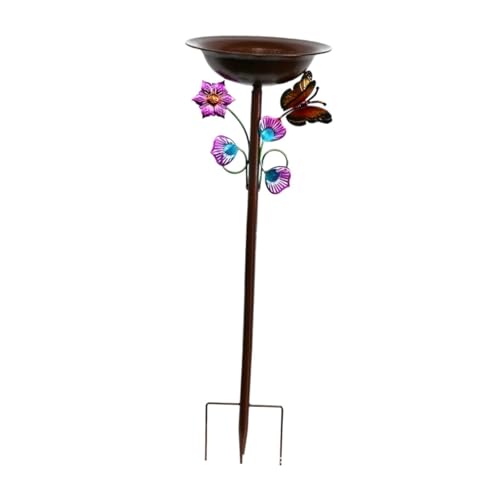 PawwJoy Freistehende Vogeltränke mit Schmetterlings-Blume, dekorativer Pfahl, Futterschale für Hinterhof, Garten, Outdoor-Dekoration, bunt von PawwJoy