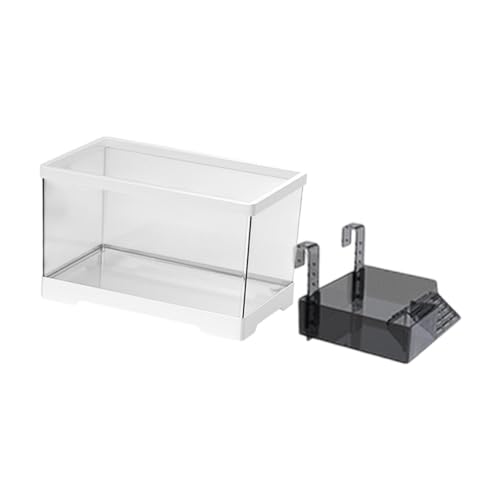 Schildkröten-Tank-Aquarium, Schildkrötengehege, Starter-Set mit Sonnenplattform zum Klettern, Reptilien-Lebensraum, Futterbox, Weiß, Größe M, L, mit Plattform, Weiß von PawwJoy