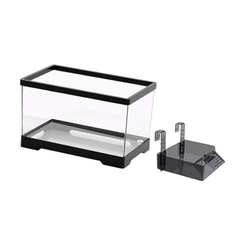 Schildkröten-Tank-Aquarium, Schildkrötengehege, Starter-Set mit Sonnenplattform zum Klettern, Reptilien-Lebensraum, Futterbox, Weiß, Größe M, mit Plattform, Schwarz von PawwJoy