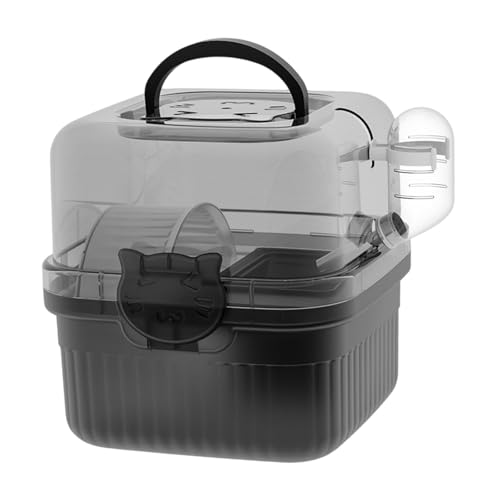 Transparentes Hamsterkäfiggehege mit Laufrad und Wasserflasche, tragbarer Kleintier-Tragetasche, 20 x 20 x 20 cm, Schwarz von PawwJoy