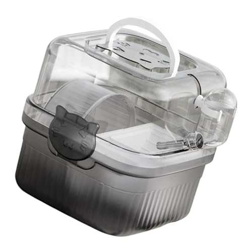 Transparentes Hamsterkäfiggehege mit Laufrad und Wasserflasche, tragbarer Kleintier-Tragetasche, 20 x 20 x 20 cm, Weiß von PawwJoy