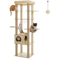 Pawz Road PWAZ Road Kratzbaum für große Katzen, 181 cm hoch, mit Acryl-Hängematte, Multi-Stufe Holz Katzenbaum mit großer Katzenhöhle, Kratzsäule & Kratzpad, Beige von Pawz Road