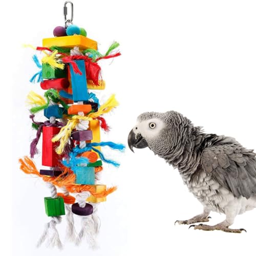 Paxikaka Großes Papageien-Knabberspielzeug, Sicherheits-Baumwollseil, farbiger Holzblock, Vogelspielzeug von Paxikaka