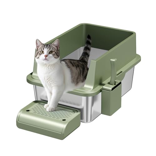 Enclosed Stainless Steel Cat Litter Box with Lid Extra Large Litter Box for Big Cats XL Metal Litter Pan Tray with High Wall Sides Enclosure, Non-Sticky, Anti-Leakage, Easy Cleaning (20.3 cm Green) von Paxyeet