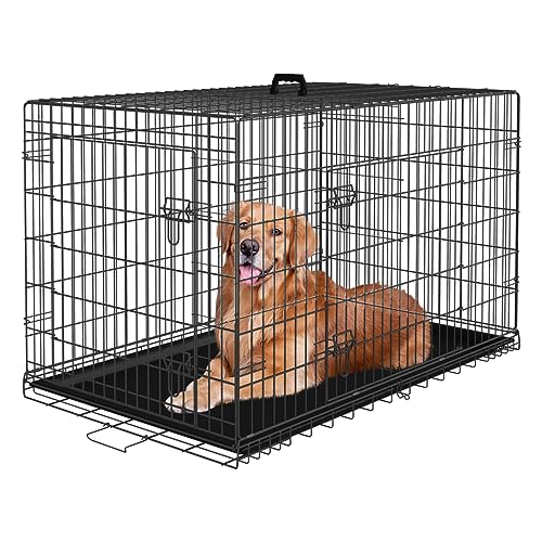 PayLessHere Große Hundebox für mittelgroße und große Hunde, Metall-Hundekäfig, Doppeltür, faltbar, für Reisen, drinnen und draußen, Welpenlaufstall mit Trennwand und Griff, Kunststoffwanne (122 cm, PayLessHere Große Hundebox für mittelgroße und große Hunde, Metall-Hundekäfig, Doppeltür, faltbar, für Reisen, drinnen und draußen, Welpenlaufstall mit Trennwand und Griff, Kunststoffwanne (122 cm, von PayLessHere