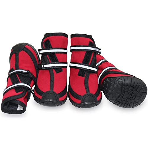 Payanwin Hundestiefel, wasserdichte rutschfeste Hundeschuhe, warm gefütterte Winter-Haustierschuhe, verstellbare reflektierende Riemen, Haustierpfotenschutz (4 Stück) (Rot, XXL) von Payanwin