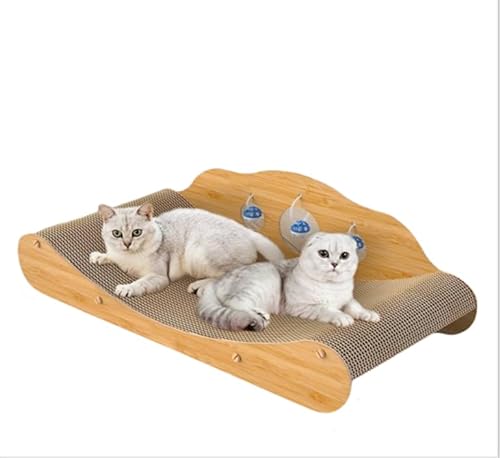 Cat Scratcher Cardboard Lounge Couch, Cat Scratcher Sofa Bed, Large Size 31.5 inch cat Scratching Board Recycle Durable Corrugated with 3 Bells for Indoor Cats (L) von PazkPuzk