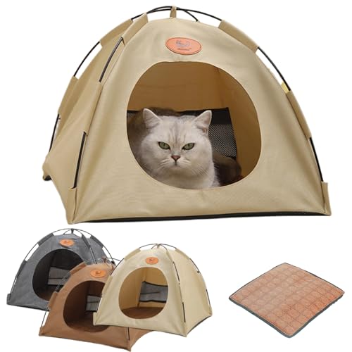 Katzen Kühlzelt, Natürliche Kühlung mit Rattan Matte & Atmungsaktives 3D-Mesh, Leicht & Tragbar, Waschbarer Bezug, Ideal als Katzenhaus, Hundezelt oder Strandzelt (Cremeweiß, M(40 * 40 * 38 cm)) Katzen Kühlzelt, Natürliche Kühlung mit Rattan Matte & Atmungsaktives 3D-Mesh, Leicht & Tragbar, Waschbarer Bezug, Ideal als Katzenhaus, Hundezelt oder Strandzelt (Cremeweiß, M(40 * 40 * 38 cm)) von Pazvoza