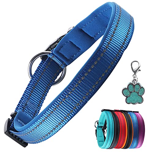 PcEoTllar Hundehalsband Verstellbare Weich Gepolstertes Hunde Halsband Neopren Nylon Reflektierend Halsband Atmungsaktives Einstellbar mit Erkennungsmarke for Kleine Mittel Große Hunde, Blau-S von PcEoTllar