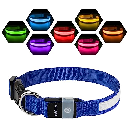 Leuchthalsband Hund Aufladbar USB-C, LED Halsband für Hunde Wasserdicht Hundehalsband Leuchtend 7 Farben Blinklicht Einstellbar Leichte Halsband Hunde für Kleine Mittlere Große Hunde, BlauM von PcEoTllar