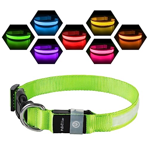 Leuchthalsband Hund Aufladbar USB-C, LED Halsband für Hunde Wasserdicht Hundehalsband Leuchtend 7 Farben Blinklicht Einstellbar Leichte Halsband Hunde für Kleine Mittlere Große Hunde, Grün S von PcEoTllar
