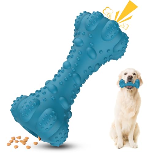 PcEoTllar Hundespielzeug UnzerstöRbar Quietschend Kauspielzeug Hund für GroßE Mittelgroße Kleine Hunde Naturkautschuk Hundespielzeug Intelligenz Futterspielzeug für Hunde, Blau von PcEoTllar