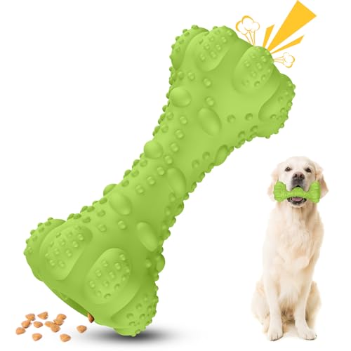 PcEoTllar Hundespielzeug UnzerstöRbar Quietschend Kauspielzeug Hund für GroßE Mittelgroße Kleine Hunde Naturkautschuk Hundespielzeug Intelligenz Futterspielzeug für Hunde, Grün von PcEoTllar