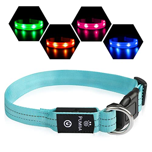 PcEoTllar Hundehalsband Leuchthalsband, Leuchthalsband Hund Aufladbar Blinkende Reflektierend LED Hundehalsband Leuchten Einstellbar für Große Mittelgroße Kleine Hunde, Blau-XS von PcEoTllar