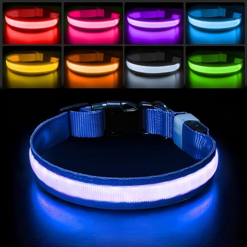 PcEoTllar Leuchthalsband Hund, Leuchtendes Hundehalsband Aufladbar 7 Farben mit 9 Leuchtmodi, LED Halsband für Hunde Wasserdicht, Leuchthalsband für Kleine Mittlere Große Hunde, Blau-L PcEoTllar Leuchthalsband Hund, Leuchtendes Hundehalsband Aufladbar 7 Farben mit 9 Leuchtmodi, LED Halsband für Hunde Wasserdicht, Leuchthalsband für Kleine Mittlere Große Hunde, Blau-L von PcEoTllar