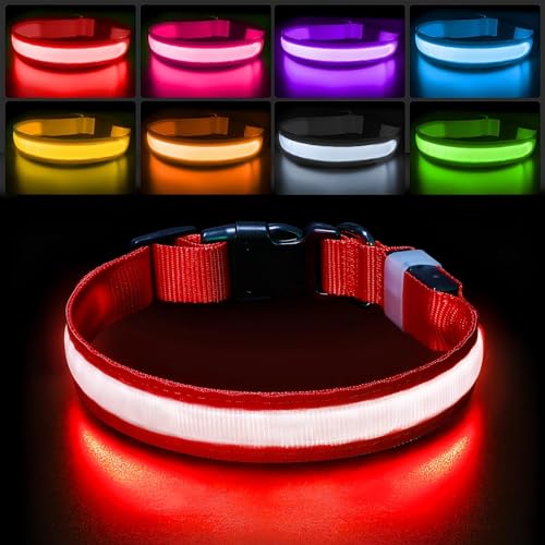 PcEoTllar Leuchthalsband Hund, Leuchtendes Hundehalsband Aufladbar 7 Farben mit 9 Leuchtmodi, LED Halsband für Hunde Wasserdicht, Leuchthalsband für Kleine Mittlere Große Hunde, Rot-L PcEoTllar Leuchthalsband Hund, Leuchtendes Hundehalsband Aufladbar 7 Farben mit 9 Leuchtmodi, LED Halsband für Hunde Wasserdicht, Leuchthalsband für Kleine Mittlere Große Hunde, Rot-L von PcEoTllar