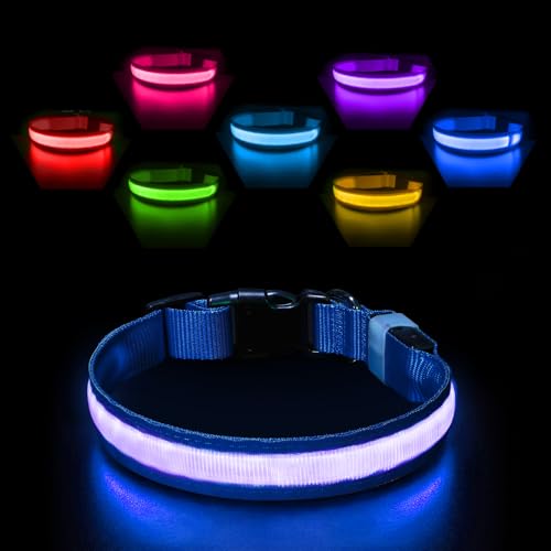 PcEoTllar Leuchthalsband Hund Aufladbar, Hundehalsband Leuchtend Wasserdicht, Blinkend LED Halsband für Hunde mit 7 Farben, Einstellbare LED Hundehalsband für Kleine Große Hunde, Blau-L PcEoTllar Leuchthalsband Hund Aufladbar, Hundehalsband Leuchtend Wasserdicht, Blinkend LED Halsband für Hunde mit 7 Farben, Einstellbare LED Hundehalsband für Kleine Große Hunde, Blau-L von PcEoTllar