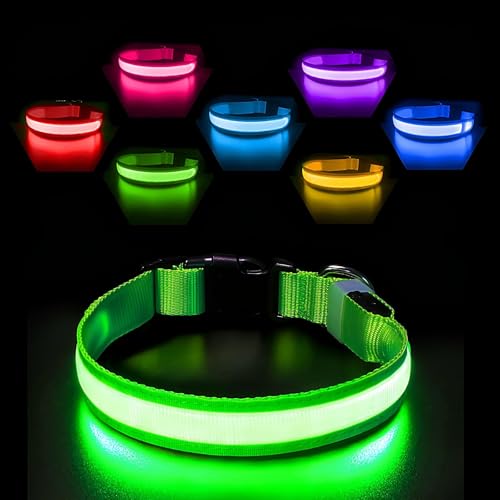 PcEoTllar Leuchthalsband Hund Aufladbar, Hundehalsband Leuchtend Wasserdicht, Blinkend LED Halsband für Hunde mit 7 Farben, Einstellbare LED Hundehalsband für Kleine Große Hunde, Grün-S PcEoTllar Leuchthalsband Hund Aufladbar, Hundehalsband Leuchtend Wasserdicht, Blinkend LED Halsband für Hunde mit 7 Farben, Einstellbare LED Hundehalsband für Kleine Große Hunde, Grün-S von PcEoTllar
