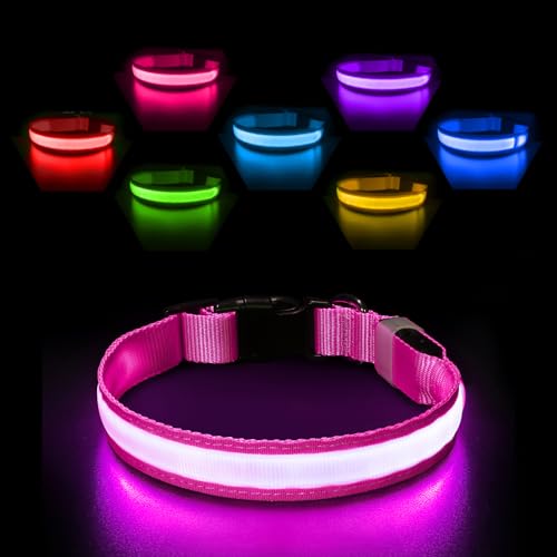 PcEoTllar Leuchthalsband Hund Aufladbar, Hundehalsband Leuchtend Wasserdicht, Blinkend LED Halsband für Hunde mit 7 Farben, Einstellbare LED Hundehalsband für Kleine Große Hunde, Rosa-S PcEoTllar Leuchthalsband Hund Aufladbar, Hundehalsband Leuchtend Wasserdicht, Blinkend LED Halsband für Hunde mit 7 Farben, Einstellbare LED Hundehalsband für Kleine Große Hunde, Rosa-S von PcEoTllar